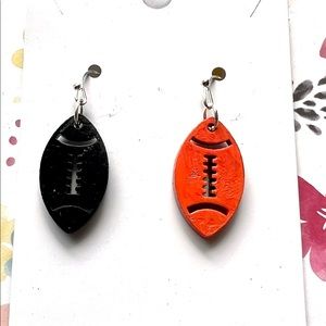 Black and orange wood football earrings